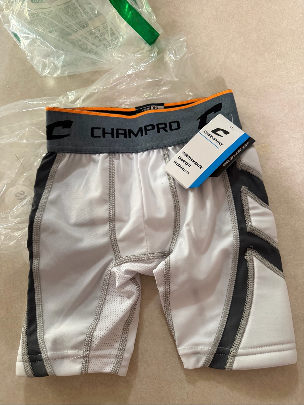 Champro Kids White/Gray Padded Compression Shorts